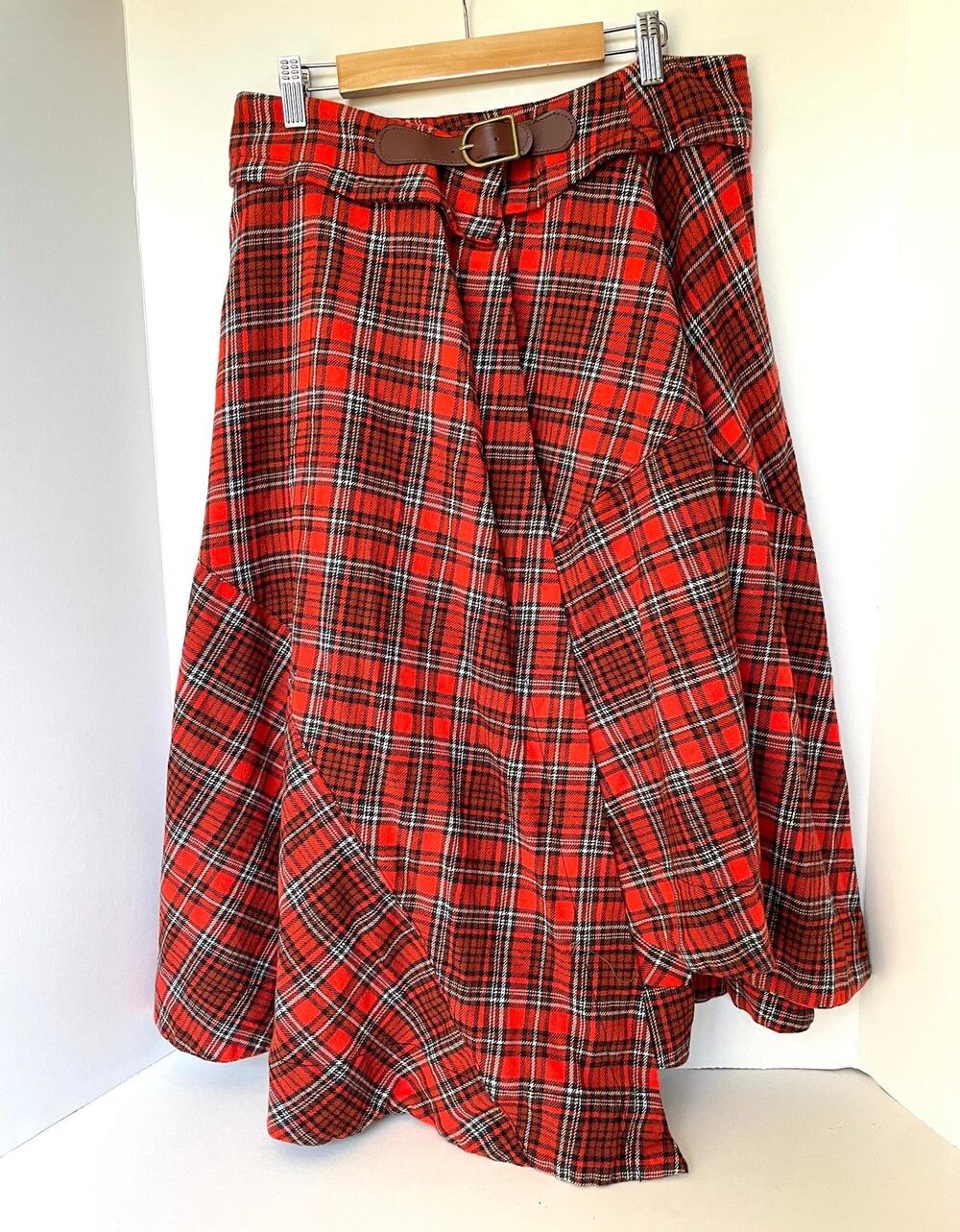 Free People Take Me Along Red Tartan Wrap Circle Skirt 8
